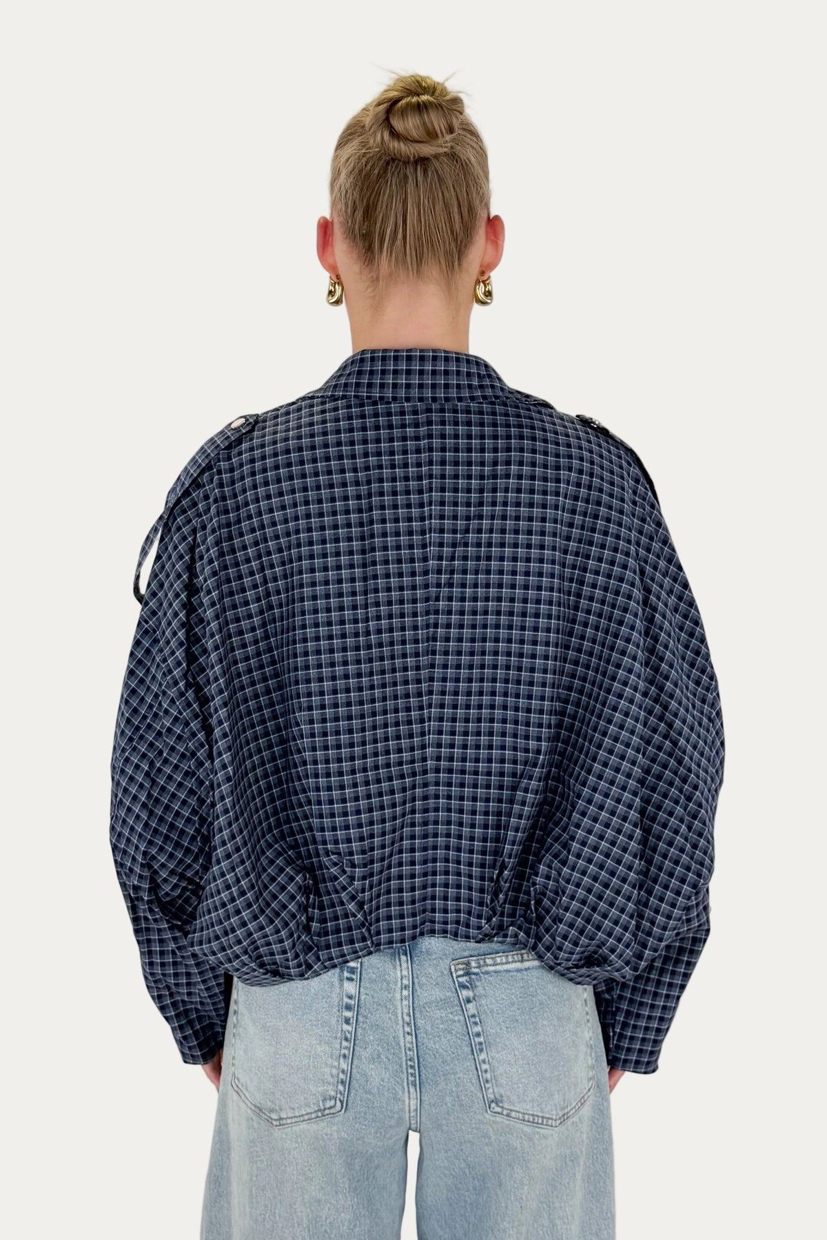 Checked Collar Jacket - Blue