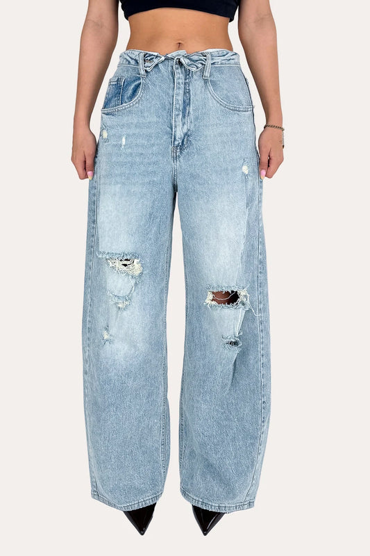 Ripped Folded Jeans - Blue