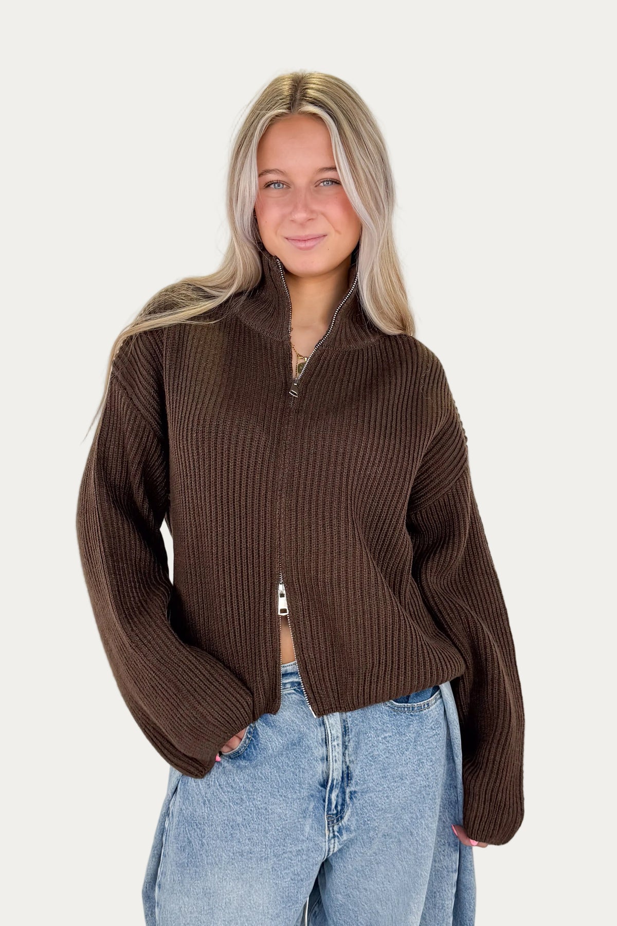 Zip Sweater - Brown