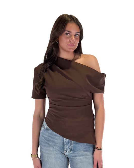 One Shoulder Top - Brown