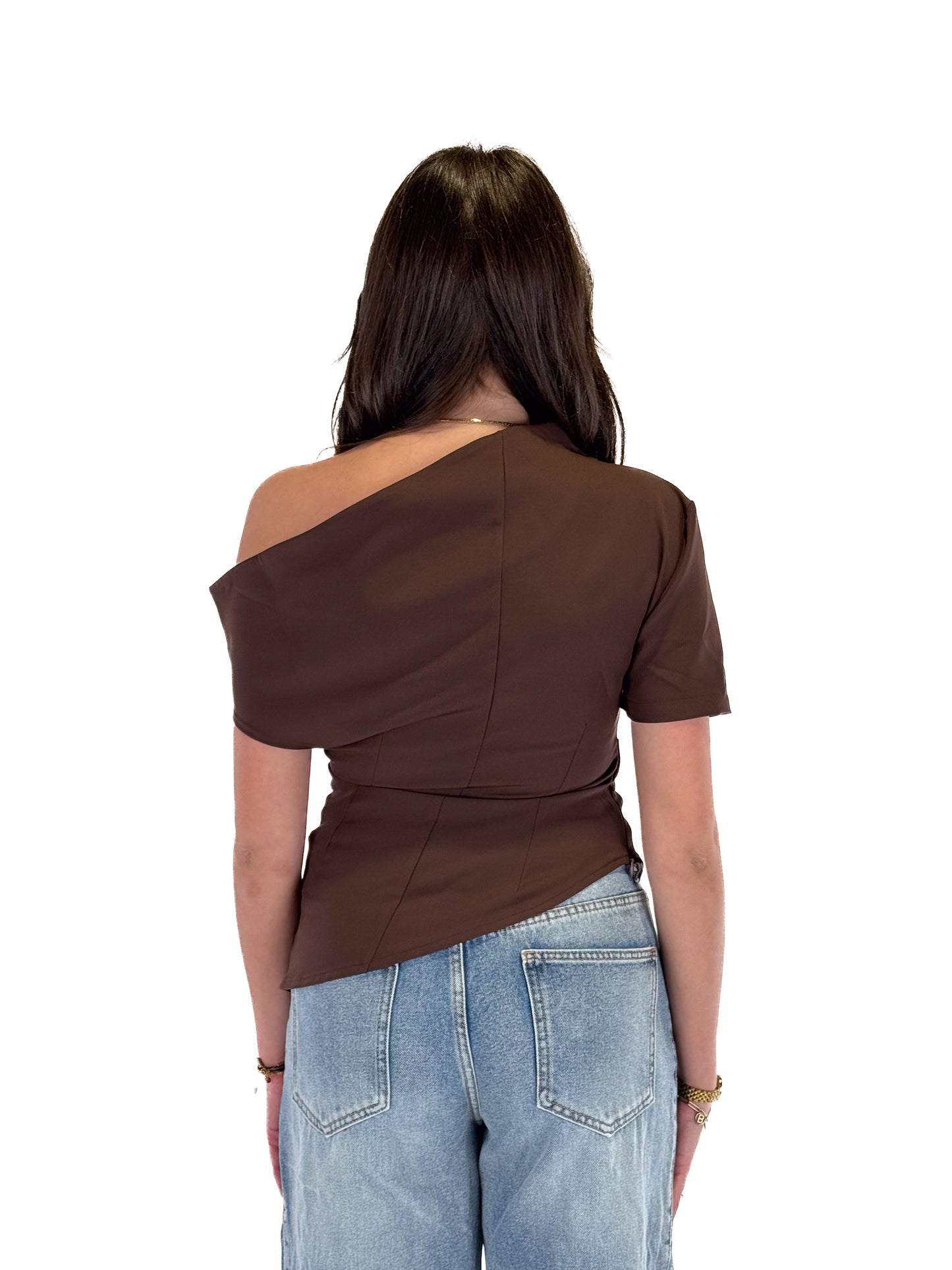 One Shoulder Top - Brown