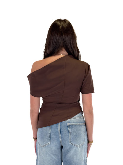 One Shoulder Top - Brown