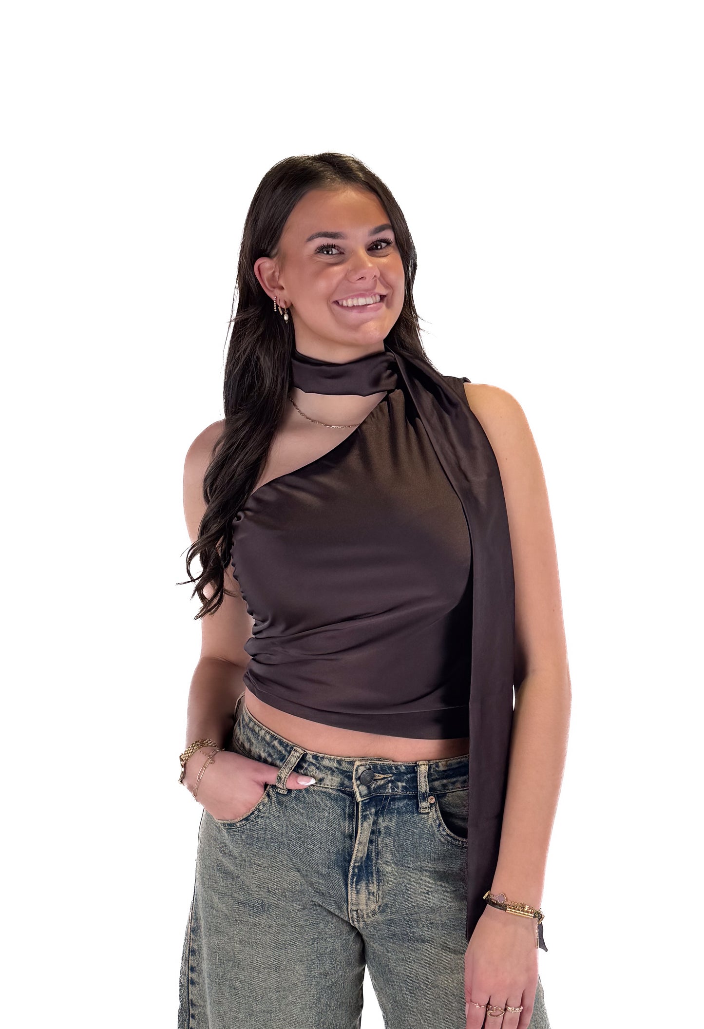 Glowy Scarf Top - Brown