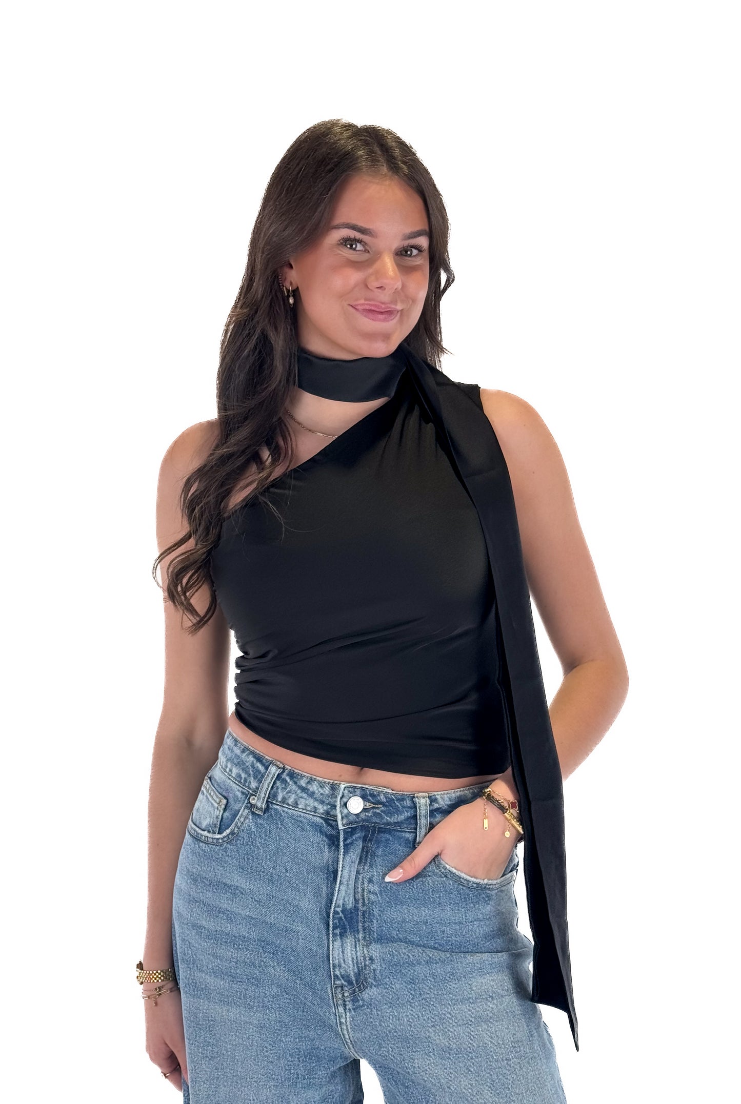 Glowy Scarf Top - Black