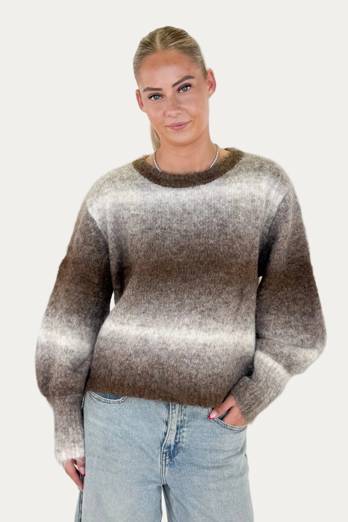Striped Knitted Sweater - Brown