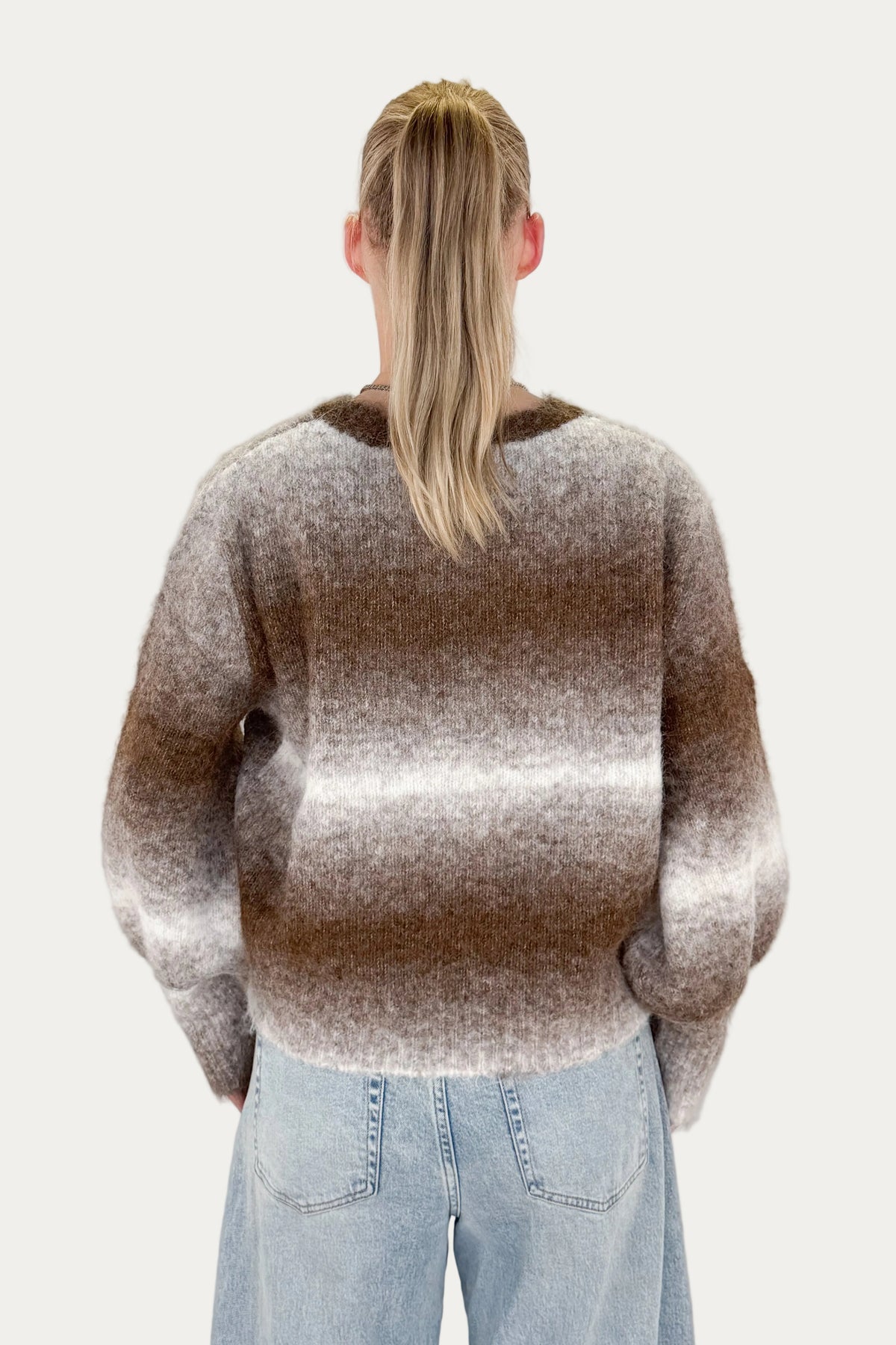 Striped Knitted Sweater - Brown