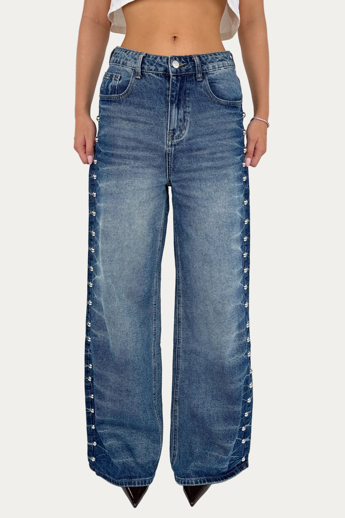 Studded Wide Leg Jeans
