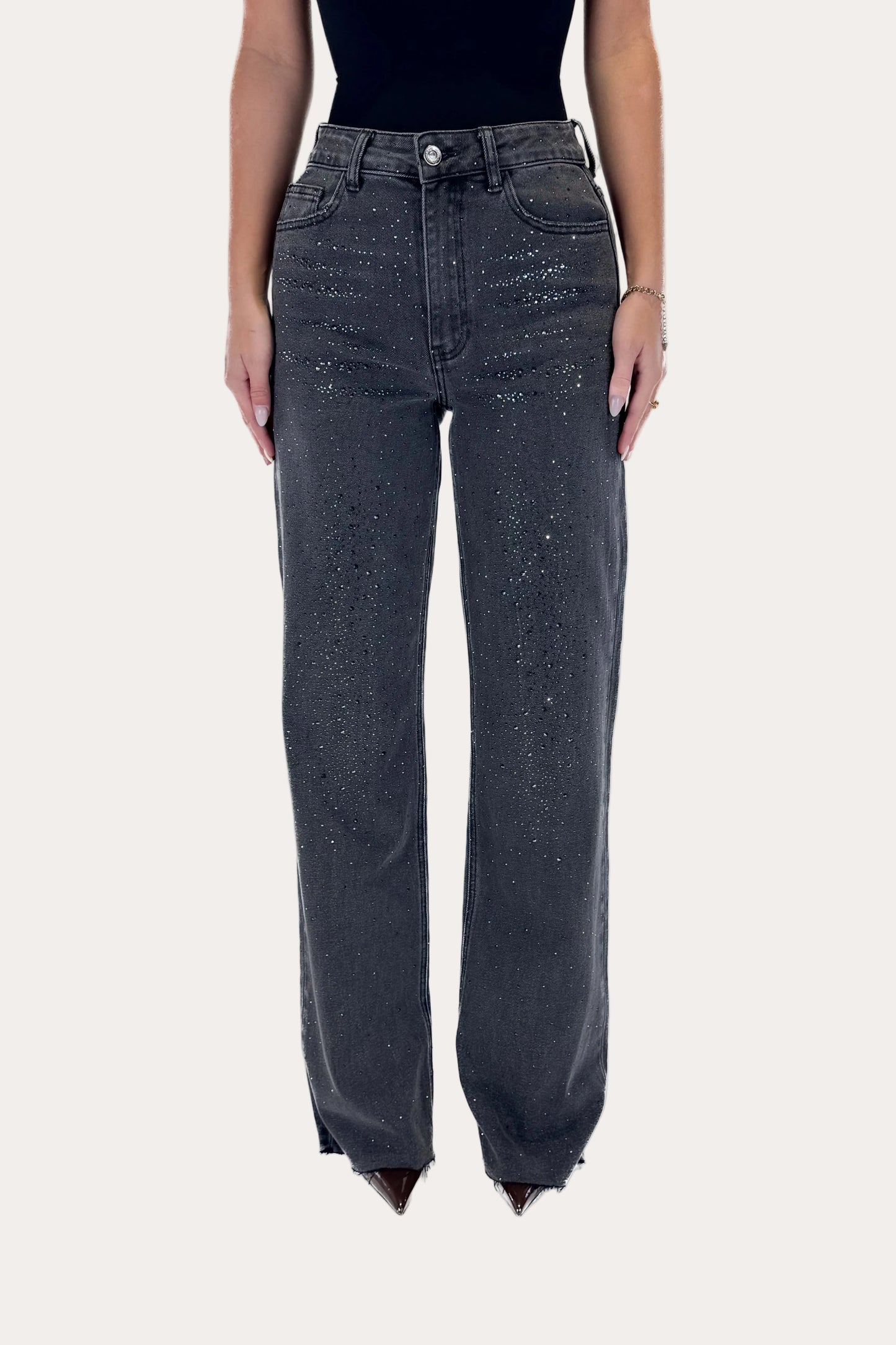 Tiger Glitter Straight Leg Jeans – Black