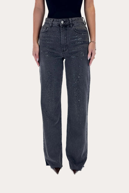 Tiger Glitter Straight Leg Jeans – Black