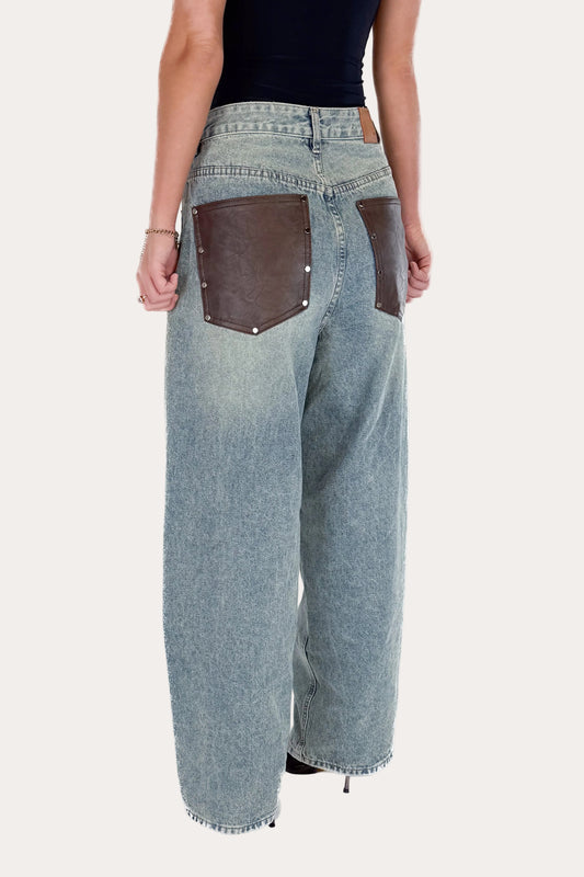 Leather Pocket Balloon Jeans