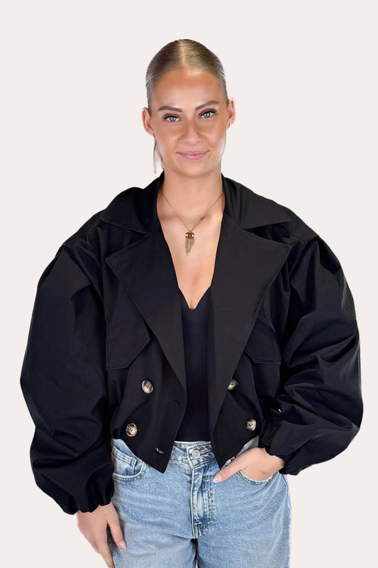 Bomber Trench Coat - Black