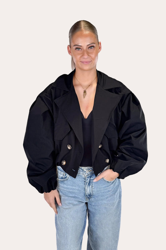 Bomber Trench Coat - Black