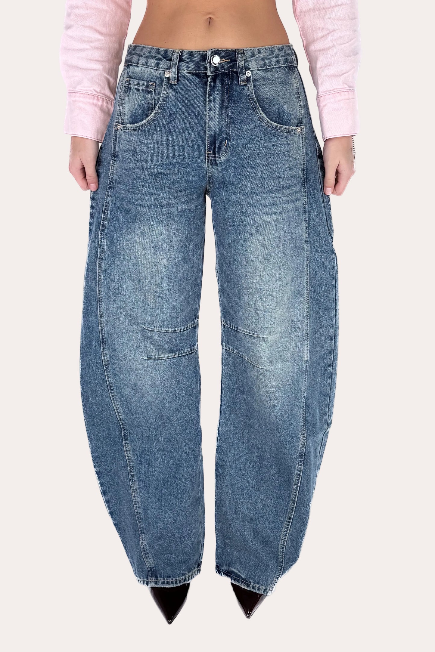 Double Seamed Balloon Jeans - Dark Blue