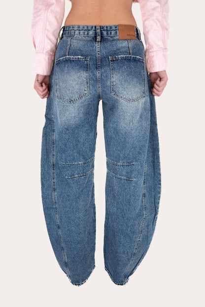Double Seamed Balloon Jeans - Dark Blue