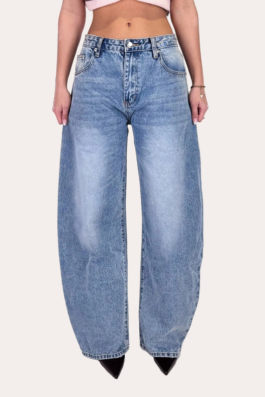 Mid Waist Balloon Jeans - Blue