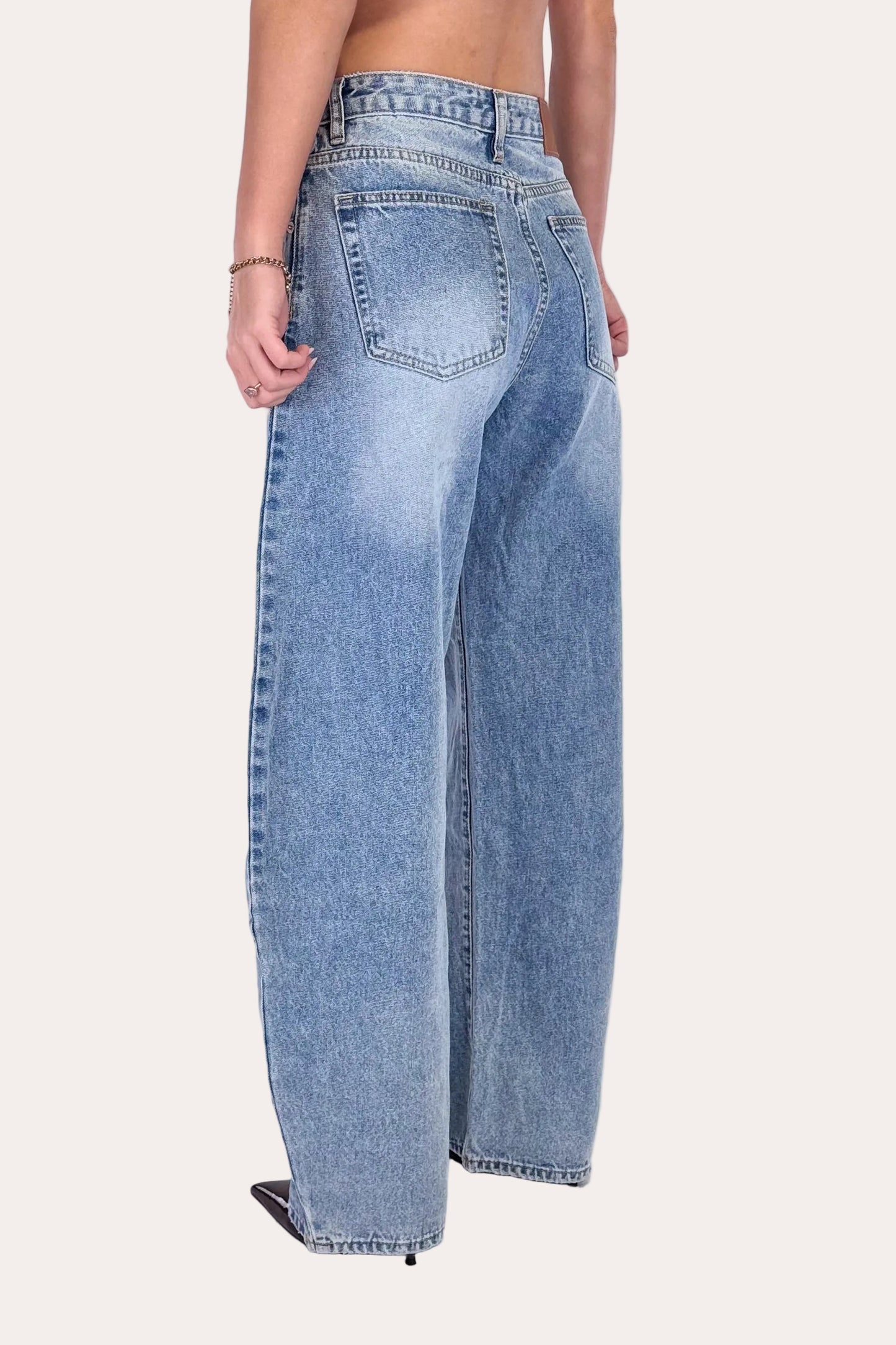 Mid Waist Balloon Jeans - Blue