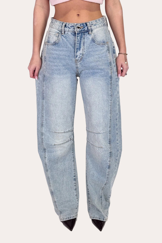 Double Seamed Tall Balloon Jeans - Light Blue