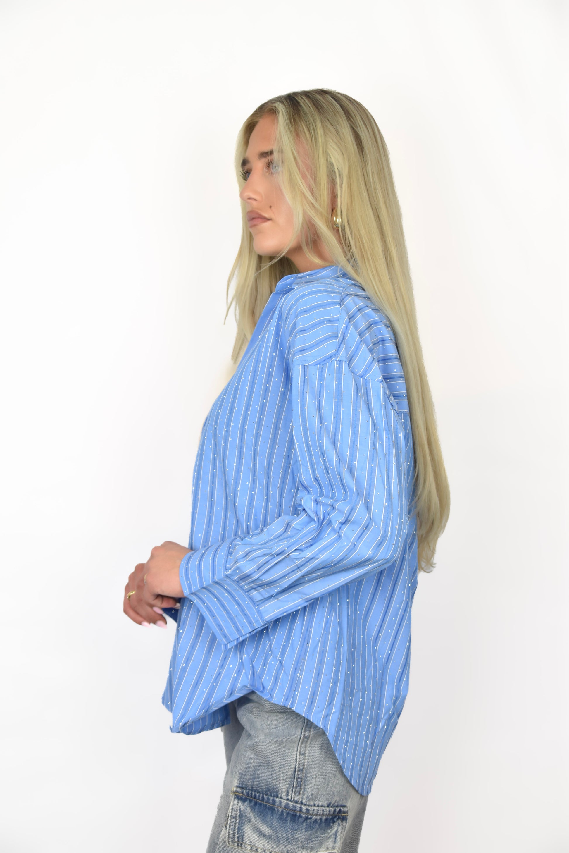 'June' Glitter Blouse Blue - blouse van Pretty in Pink. 