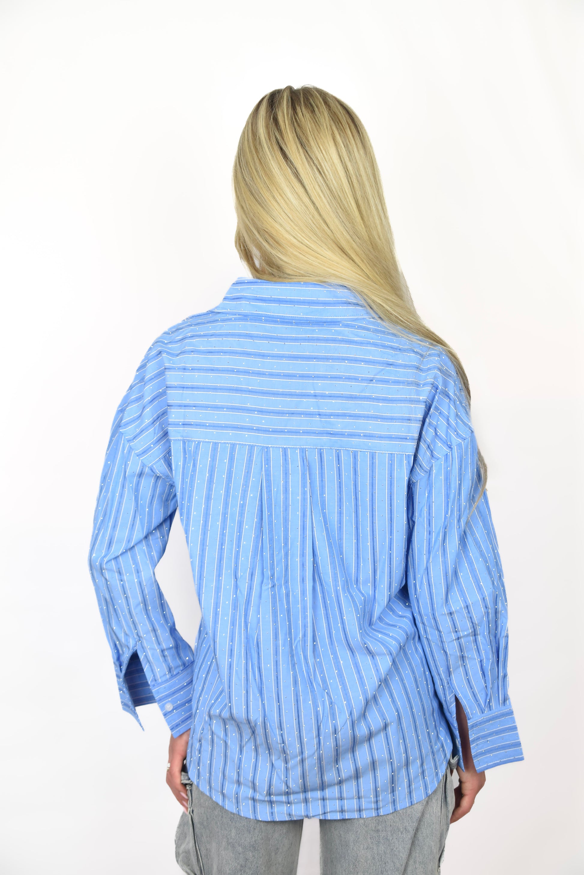 'June' Glitter Blouse Blue - blouse van Pretty in Pink. 