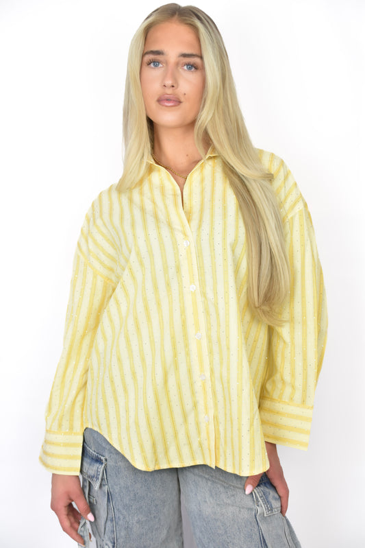 'June' Glitter Blouse Yellow - blouse van Pretty in Pink. 