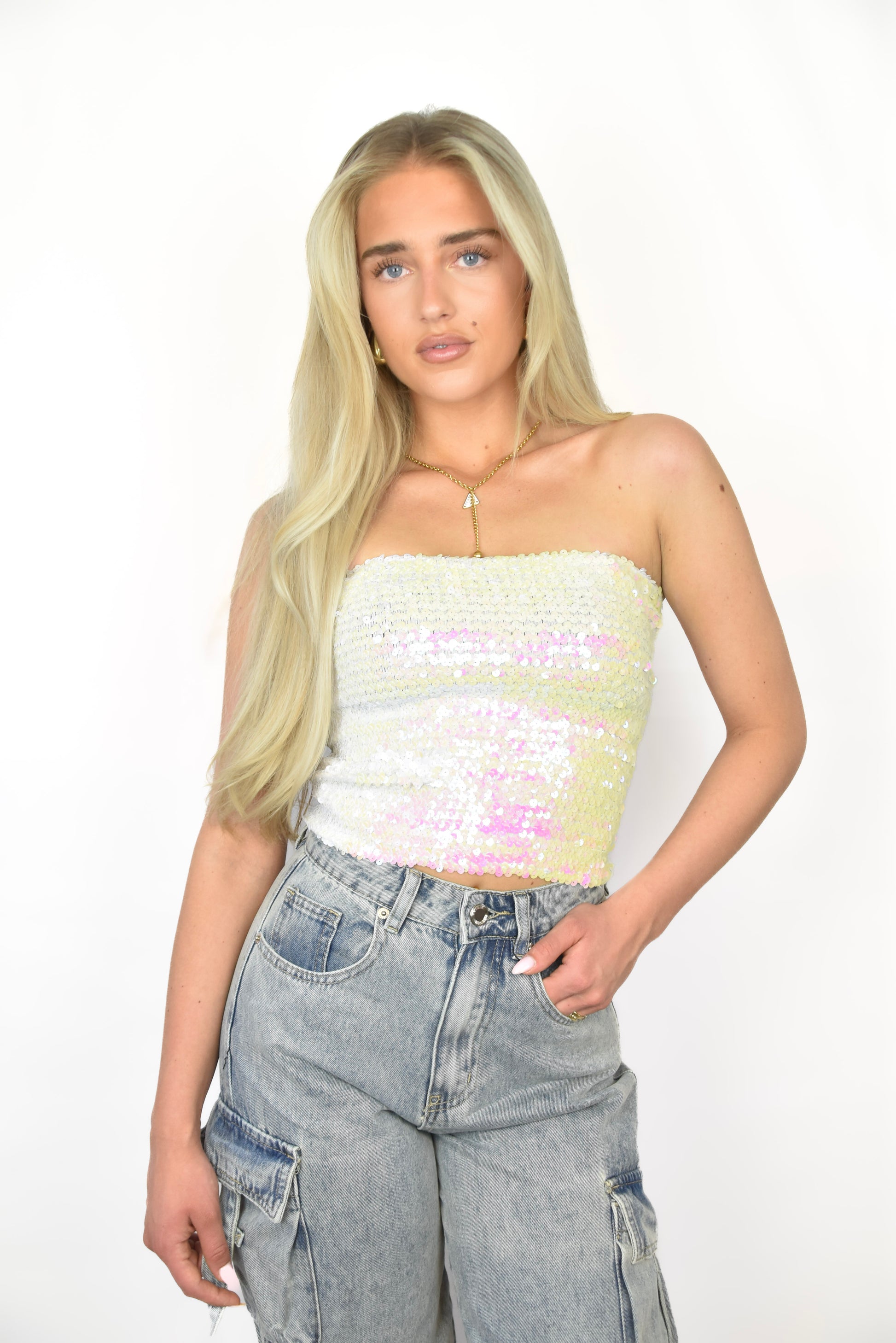 Glitter bandeau white - top van Pretty in Pink. 