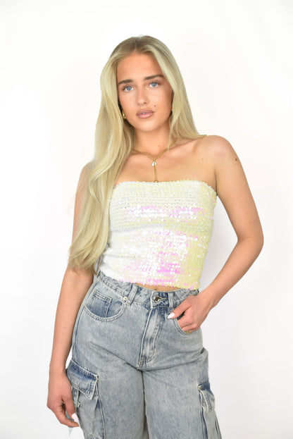 Glitter bandeau white - top van Pretty in Pink. 