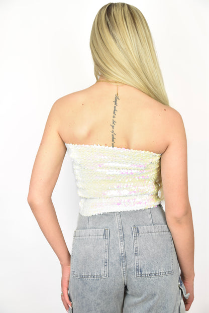 Glitter bandeau white - top van Pretty in Pink. 