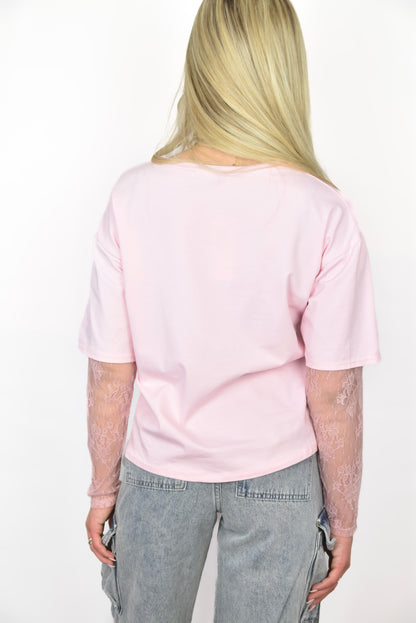 Lace T-shirt Pink -  van Pretty in Pink. 