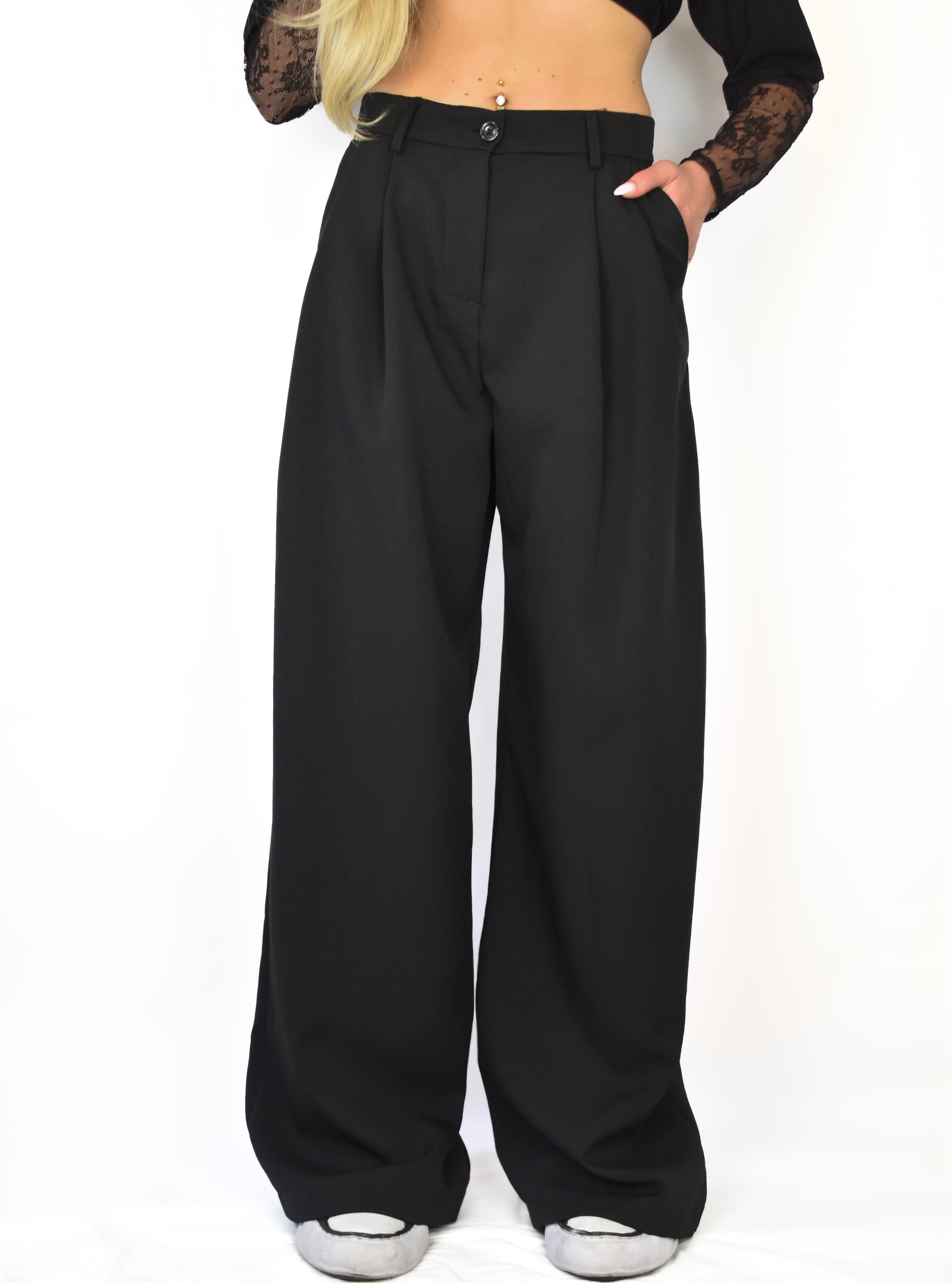 Plain Wide Leg Pantalon Black